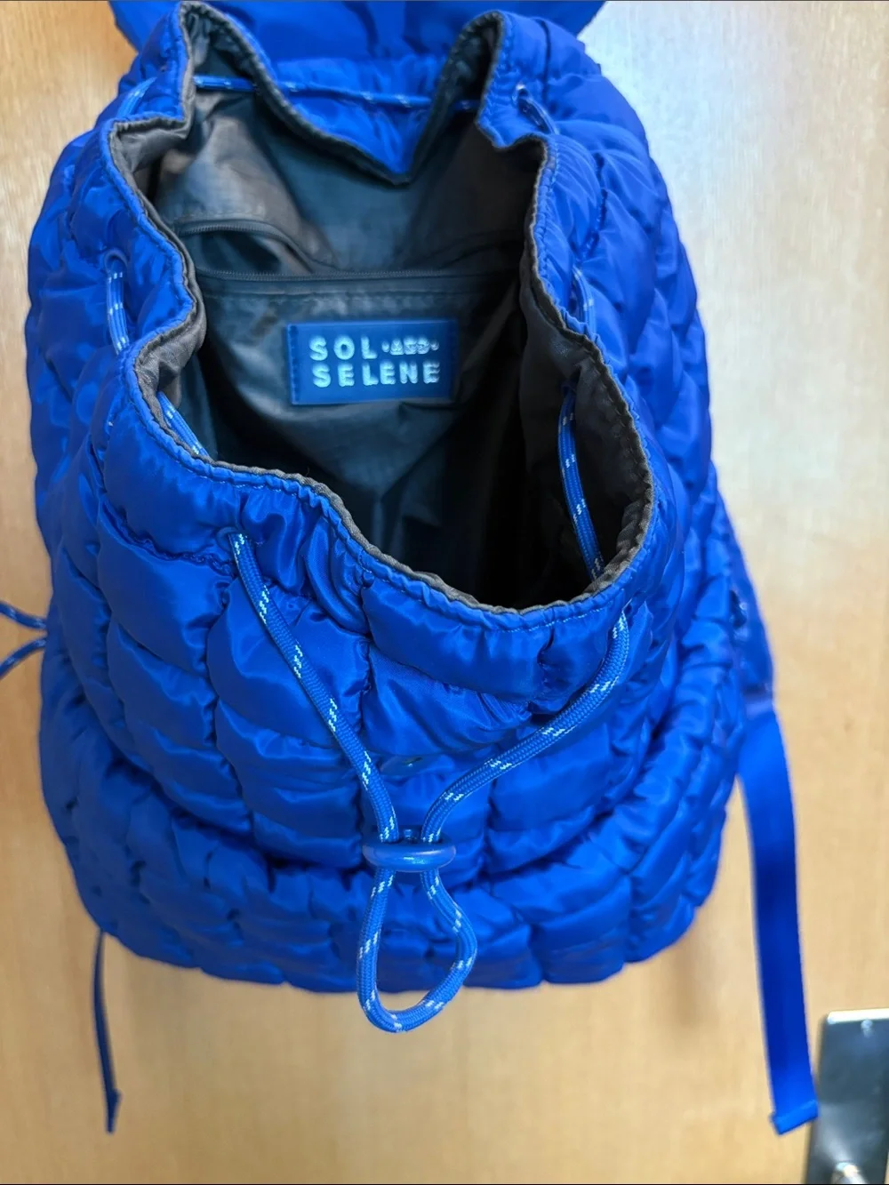 SOL SELENE Quilted Drawstring Backpack in Royal Blue
